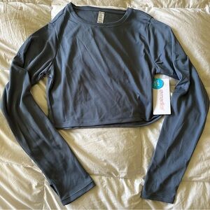 Marika Blue Long Sleeve Fitted Dry Wik Crop Top